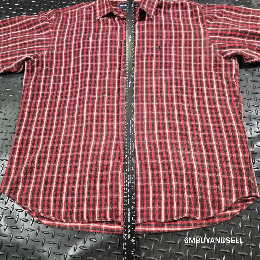Polo Ralph Lauren Blake Shirt Mens XL Red Black Plaid Cotton Flannel Button Down